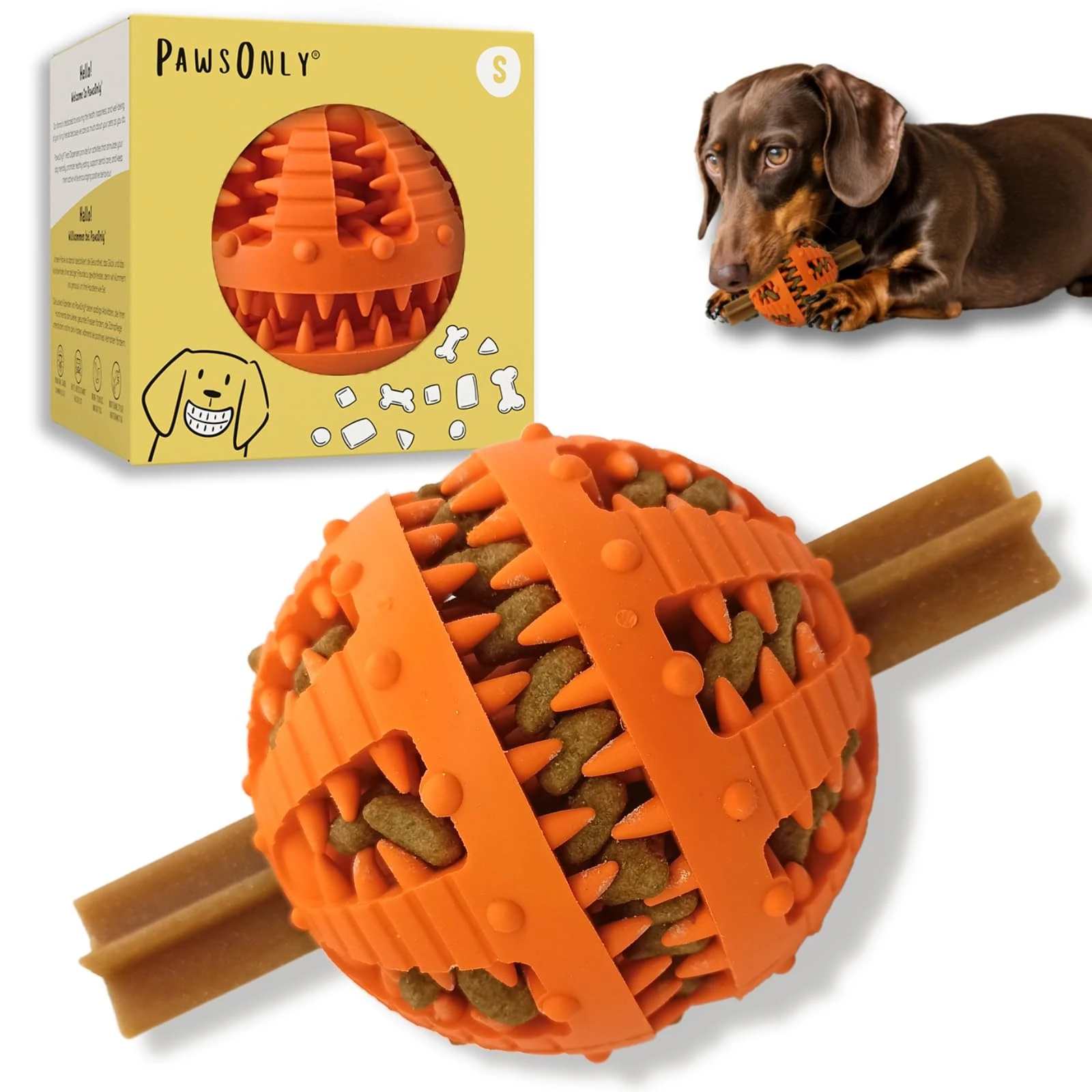 PawsOnly | Interactive Dog Treat Toy for Boredom & Enrichment | Mental Stimulation & Anxiety Relief | Puzzle Feeder | Puppy Brain Training & Entertainment | Keep Them Busy (Small, ORANGE)
