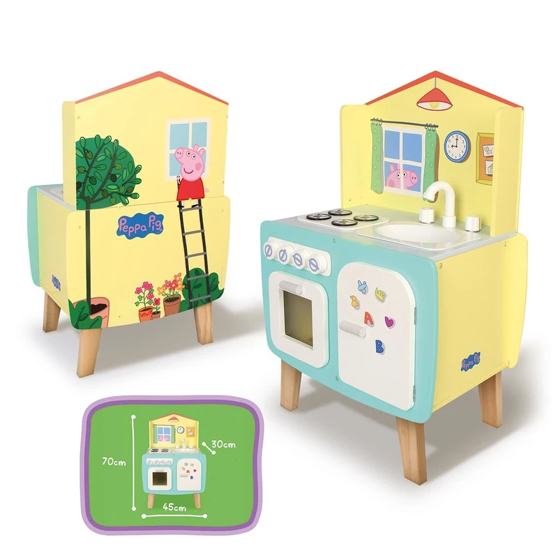 DEQUBE - Wooden Peppa Pig Kitchen (D00074) - Children's Play Kitchen - Ages 2 and Up, Unisex