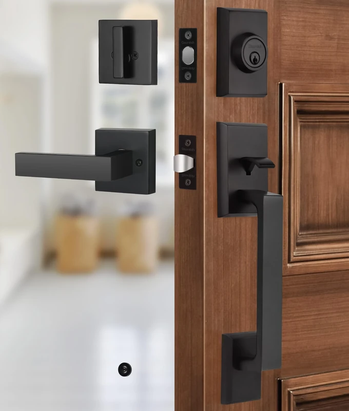 Gaurqiah Exterior Door Handle & Deadbolt Set – Heavy Duty Zinc Alloy Front Door Handleset, Reversible Lever, Easy DIY Installation, Matte Black Finish