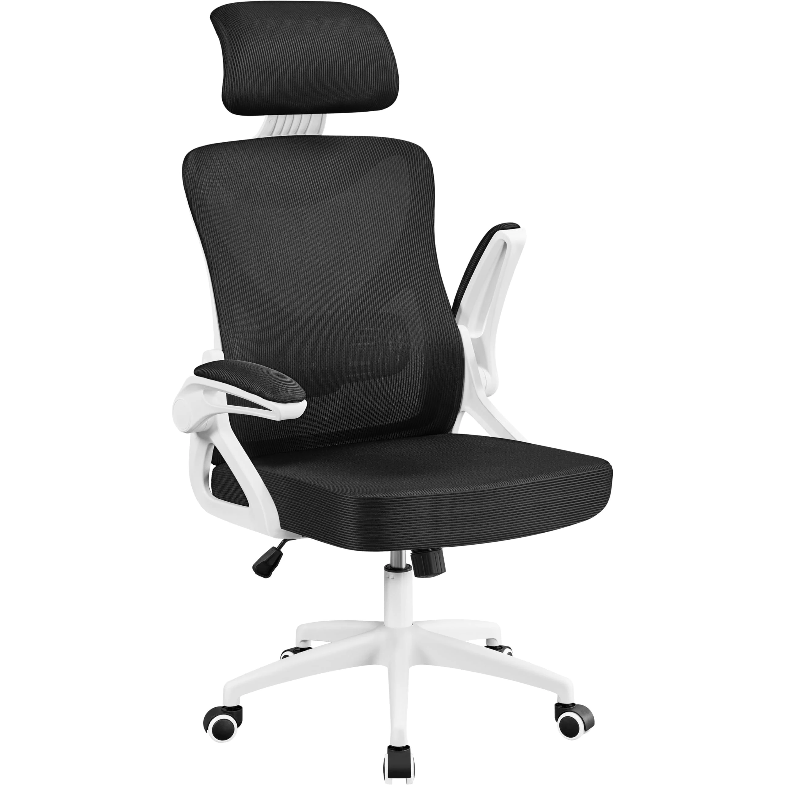 Yaheetech Computer Desk Chair Home Office Ergonomic Swivel Chair with Arms and Height Adjustable Back Support for Study or Manager Work White/Black