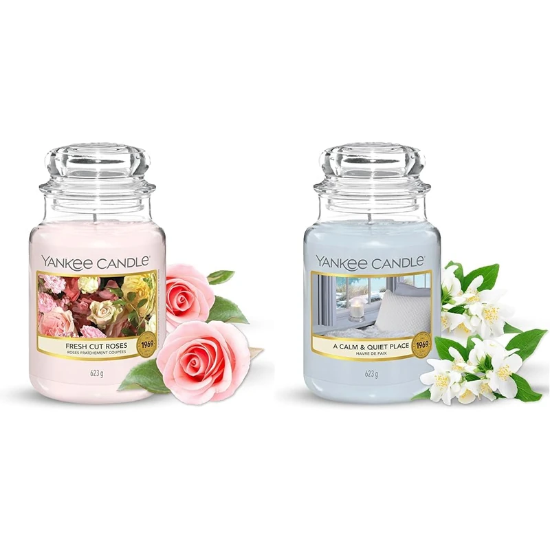 Yankee Candle Scented Candle | Fresh Cut Roses Large Jar Candle & Scented Candle | A Calm and Quiet Place Large Jar Candle | Long Burning Candles