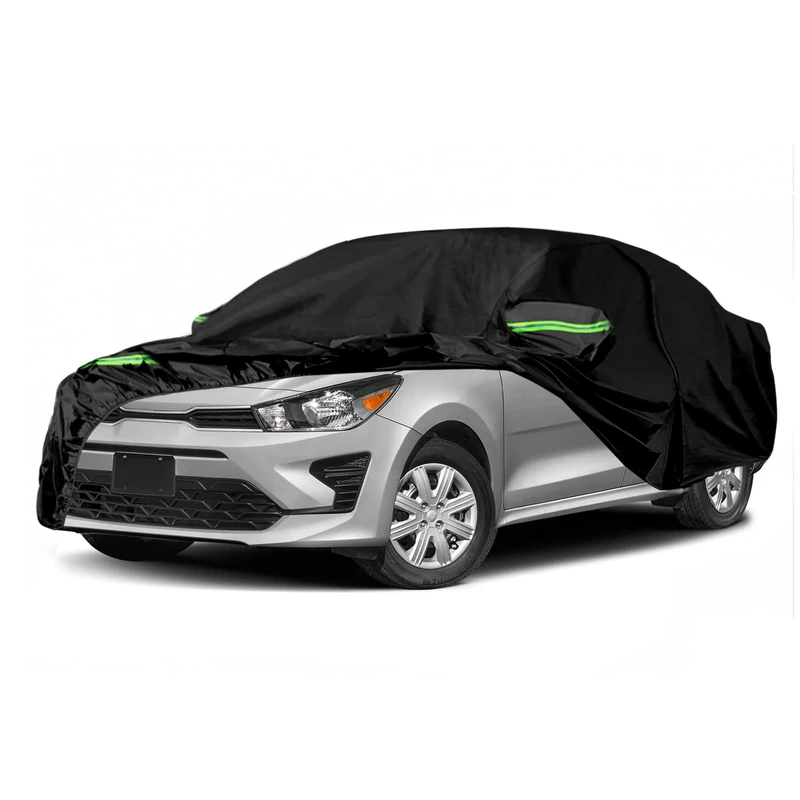 Waterproof Car Cover Replace for 2005-2023 Kia Rio, 6 Layers All Weather Car Cover with Zipper Door & Windproof Bands for Snow Rain Dust Hail Protection(Rio)