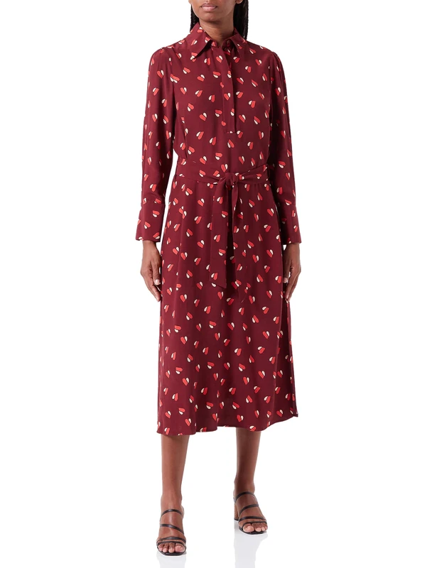 Seidensticker Women's Regular Fit Blouse Dress Long Sleeve Dress, Claret, 12