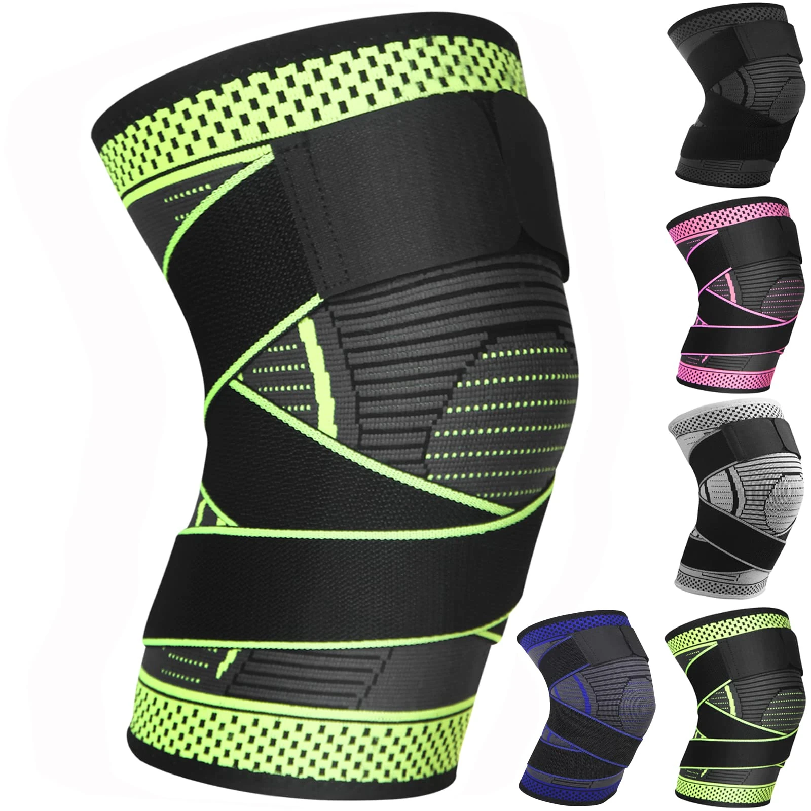 Adjustable Knee Support Brace 1 pack Compression Knee Sleeves for Men Women Use for Meniscus Tear, Arthritis, Tendinitis, Ligament Injury,Weight Lifting, Anti Slip Knee Brace (Green, X-Large)