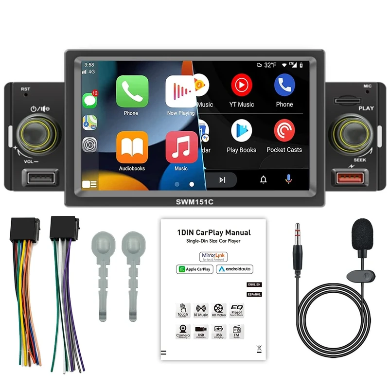 Compatible with Apple CarPlay Android Auto Single Din Car Stereo Bluetooth 5 Inch Touchscreen Car Radio with FM Radio Mirror Link for iOS Android USB TF Head Unit Car MP5 Player with Microphone
