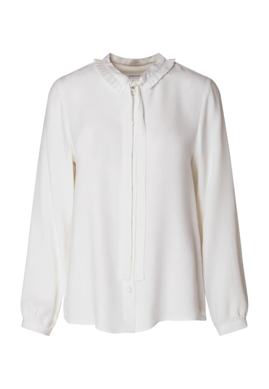 Seidensticker Women's Blouse - Fashion Blouse - Regular Fit - Stand-Up Collar with Bow - Long Sleeve - 100% Viscose, White, 16