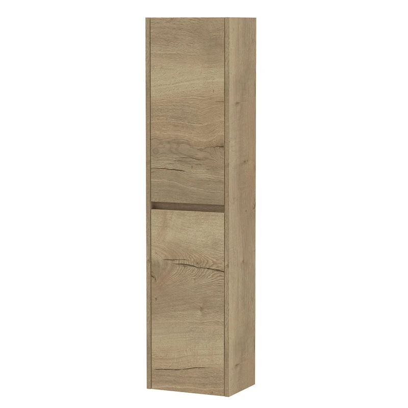 Hudson Reed NPH862 Havana Modern Bathroom Wall Hung 1 Door Tall Bathroom Storage Unit, 350mm, Woodgrain Autumn Oak