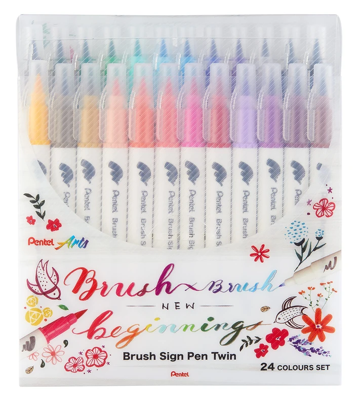 Pentel SESW30C-24 Brush Sign Pen Twin 24 Colour Set
