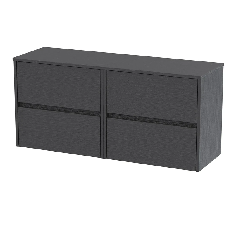 Hudson Reed HAV2204W2 Havana Modern Bathroom Wall Hung 4 Drawer Countertop Basin Unit & Colour Worktop, 1200mm, Woodgrain Graphite Grey