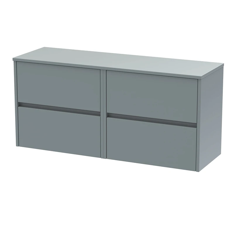 Hudson Reed HAV2304W2 Havana Modern Bathroom Wall Hung 4 Drawer Countertop Basin Unit & Colour Worktop, 1200mm, Matt Coastal Grey