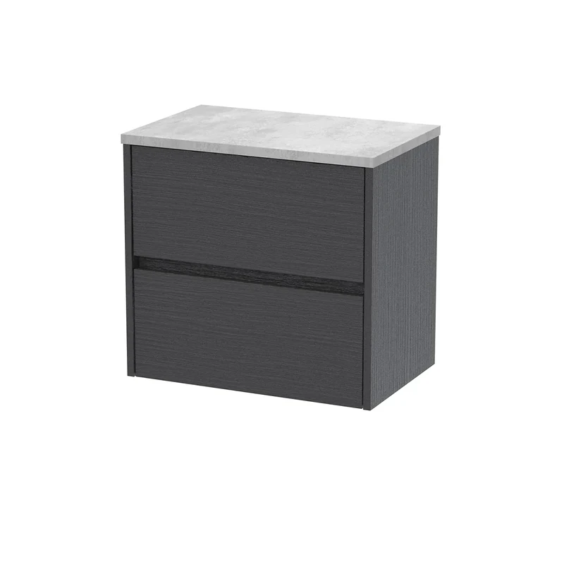 Hudson Reed HAV2204LBG Havana Modern Bathroom Wall Hung 2 Drawer Countertop Unit & Laminate Worktop, 600mm, Woodgrain Graphite Grey/Bellato Grey