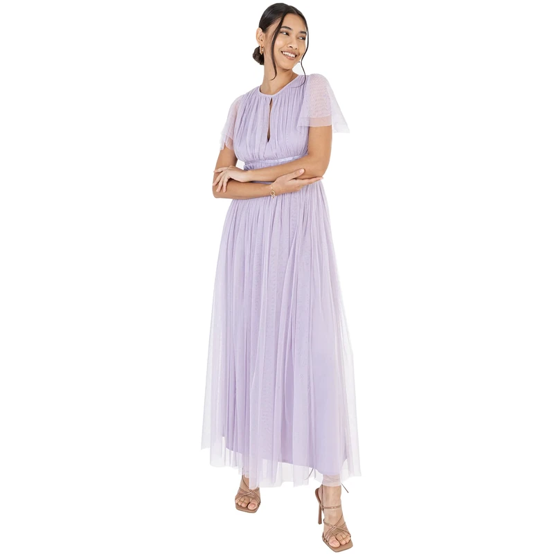 Anaya with Love Ladies Midaxi Dress for Women High Waist Keyhole Short Flutter Sleeve Crew Neckline for Wedding Guest Bridesmaids Prom Moody Lilac Size 10 - Image 1