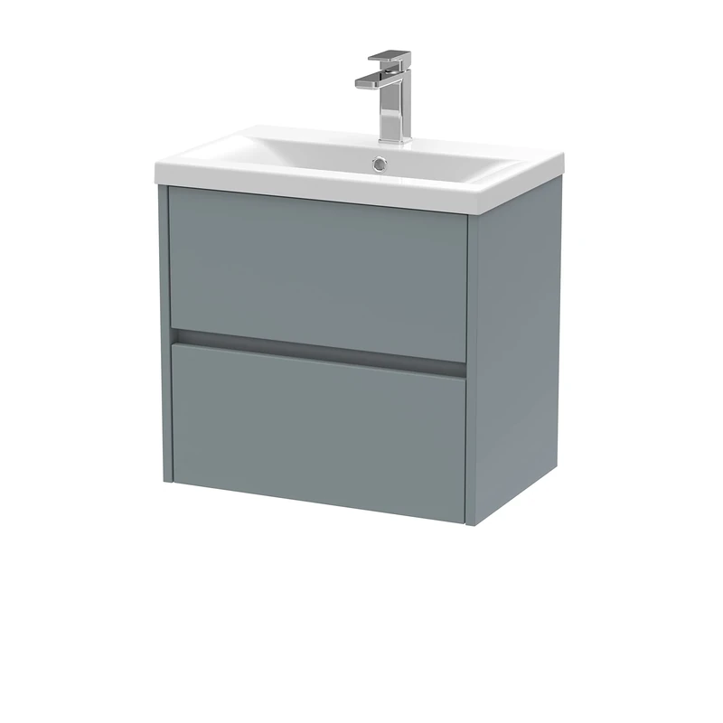 Hudson Reed HAV2304A Havana Modern Bathroom Wall Hung 2 Drawer Vanity Basin Unit & Mid-Edge Ceramic Basin, 600mm, Matt Coastal Grey