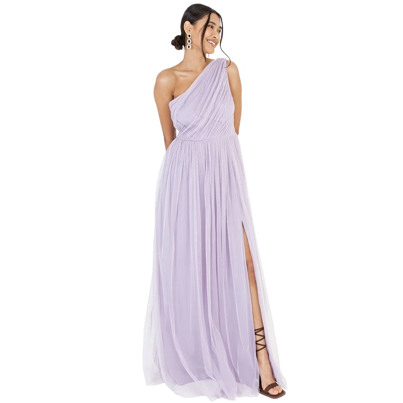 Anaya with Love Women's Womens Ladies Maxi One Cold Shoulder Slit Split Sleeveless Prom Wedding Guest Bridesmaid Dress, Dusty Lilac, 30 UK