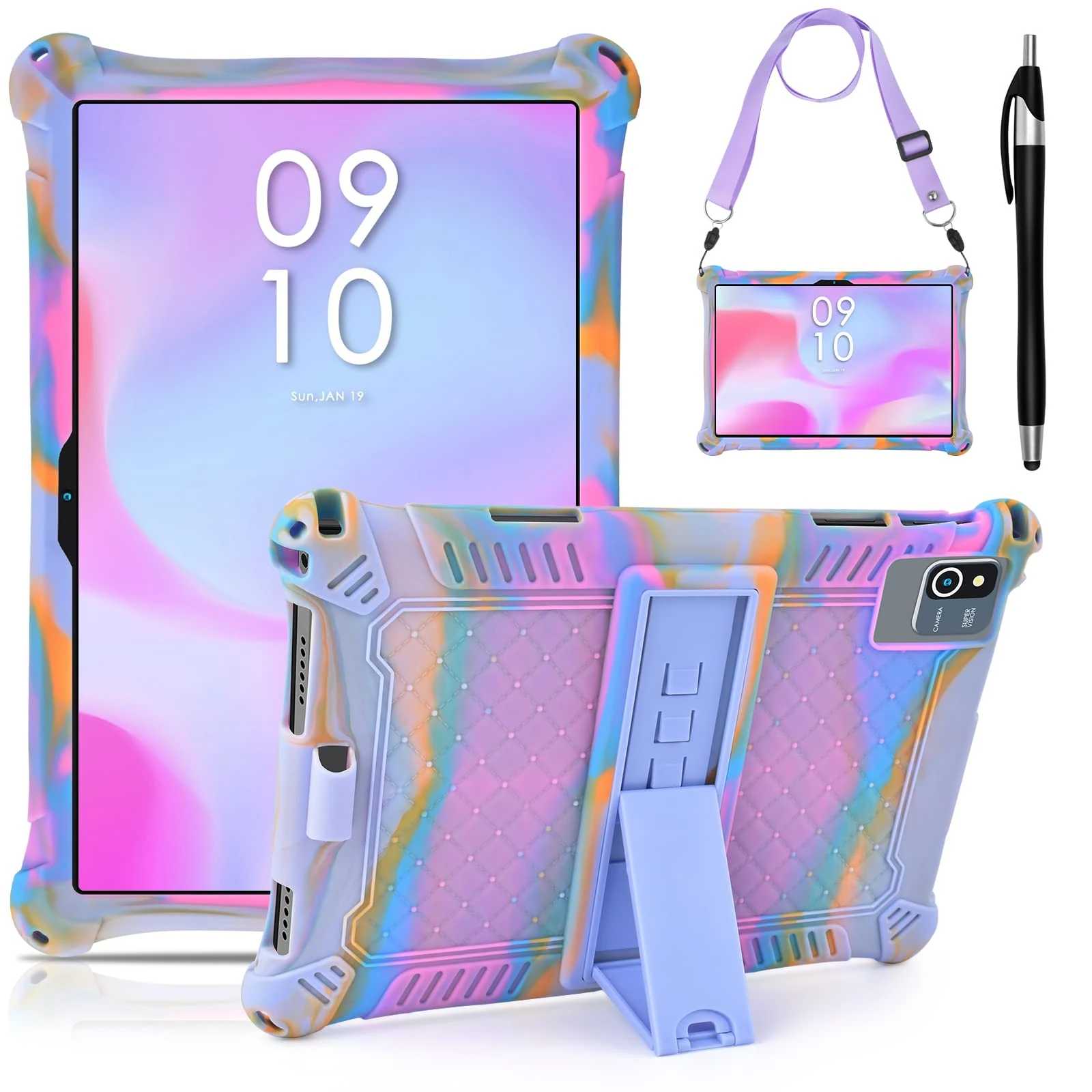KATUMO Universal Silicone Case for 10.1 inch tablet, Case for HotLight/Ckypad/BYYBUO/Byxsb/TECLAST P30 / DDRTIUEZ/DOOGEE U10 / DOOGEE U9 10 inch tablet, with Pen Shoulder Strap