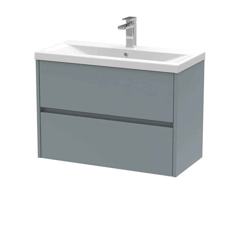 Hudson Reed HAV2306A Havana Modern Bathroom Wall Hung 2 Drawer Vanity Basin Unit & Mid-Edge Ceramic Basin, 800mm, Matt Coastal Grey