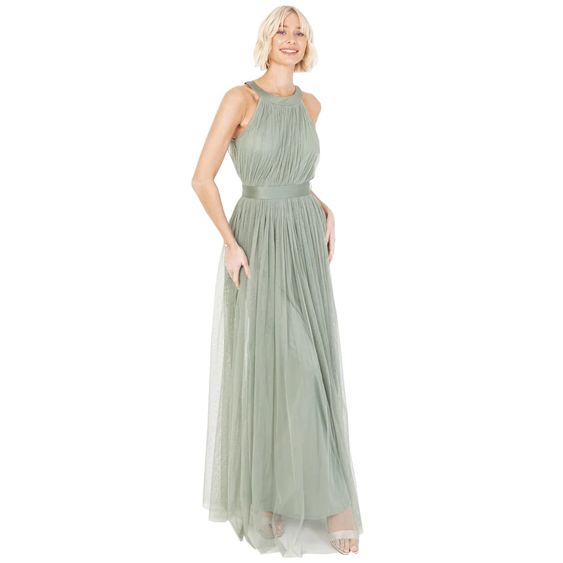 Anaya with Love Women's Maxi Dress for Women Halter Neck Long Sleeveless with Belt A Line Evening Gown Ball Prom Wedding Guest Bridesmaid Dress, Forest Green, 14