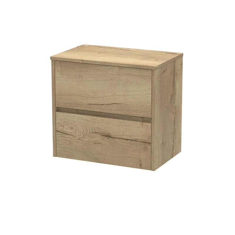 Hudson Reed HAV804W Havana Modern Bathroom Wall Hung 2 Drawer Countertop Unit & Colour Worktop, 600mm, Woodgrain Autumn Oak