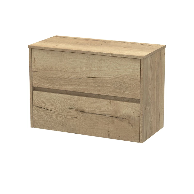 Hudson Reed HAV806W Havana Modern Bathroom Wall Hung 2 Drawer Countertop Unit & Colour Worktop, 800mm, Woodgrain Autumn Oak