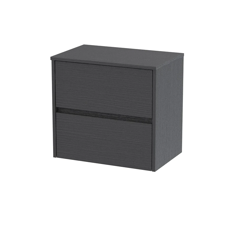 Hudson Reed HAV2204W Havana Modern Bathroom Wall Hung 2 Drawer Countertop Unit & Colour Worktop, 600mm, Woodgrain Graphite Grey