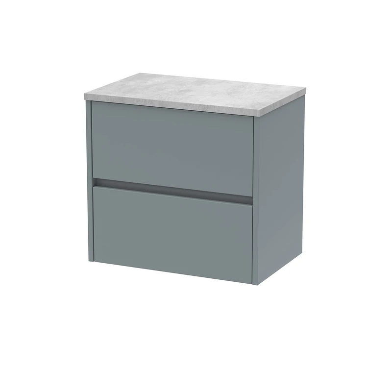 Hudson Reed HAV2304LBG Havana Modern Bathroom Wall Hung 2 Drawer Countertop Unit & Laminate Worktop, 600mm, Matt Coastal Grey/Bellato Grey
