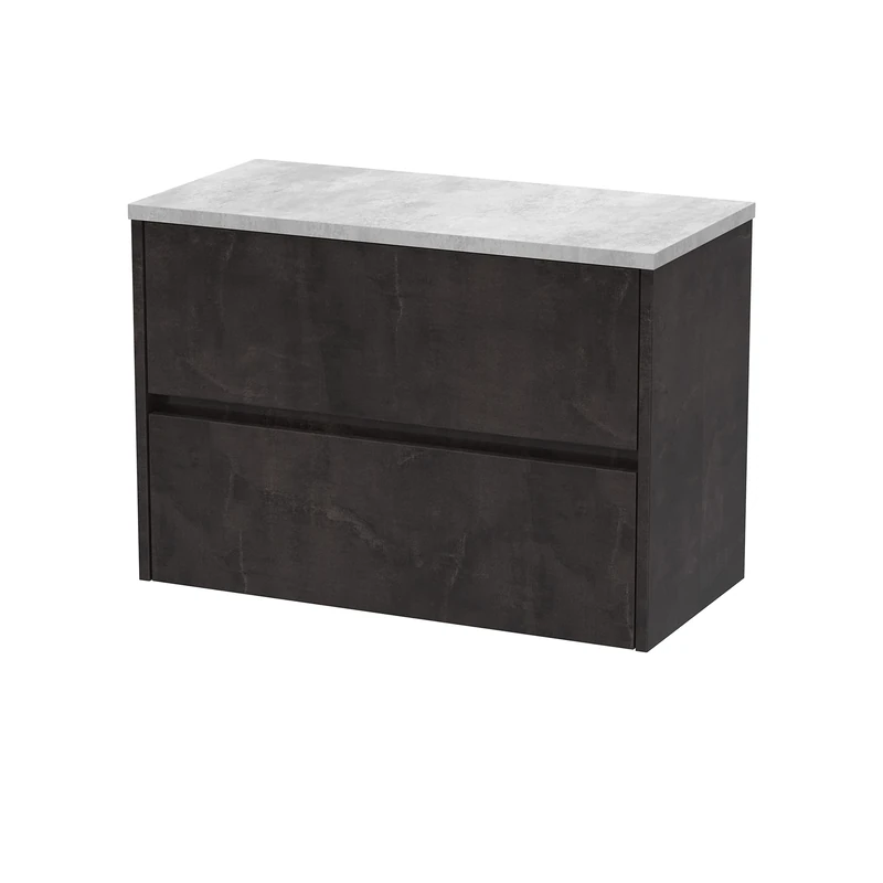 Hudson Reed HAV2606LBG Havana Modern Bathroom Wall Hung 2 Drawer Countertop Unit & Laminate Worktop, 800mm, Matt Metallic Slate/Bellato Grey