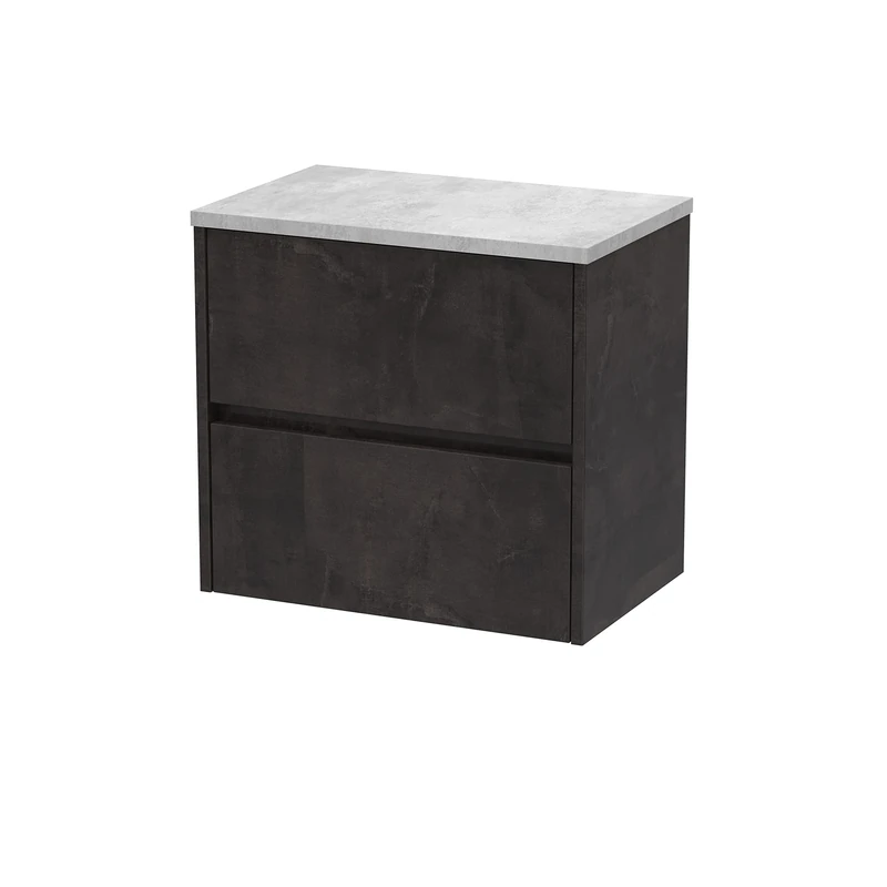 Hudson Reed HAV2604LBG Havana Modern Bathroom Wall Hung 2 Drawer Countertop Unit & Laminate Worktop, 600mm, Matt Metallic Slate/Bellato Grey