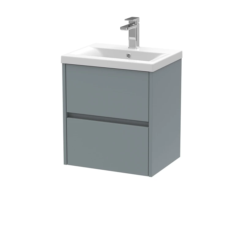Hudson Reed HAV2302A Havana Modern Bathroom Wall Hung 2 Drawer Vanity Basin Unit & Mid-Edge Ceramic Basin, 500mm, Matt Coastal Grey