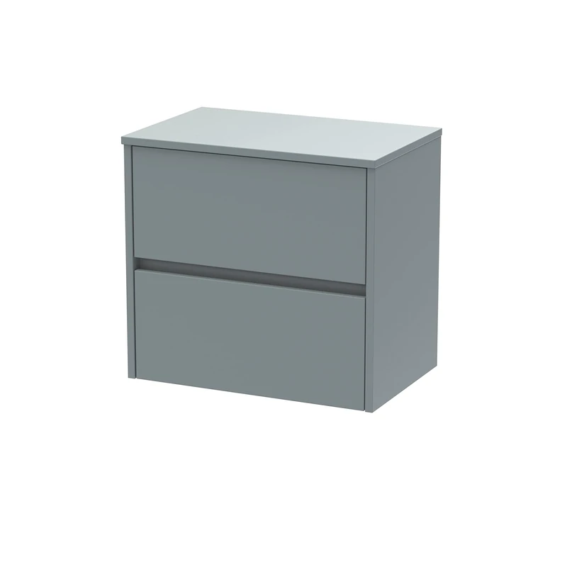 Hudson Reed HAV2304W Havana Modern Bathroom Wall Hung 2 Drawer Countertop Unit & Colour Worktop, 600mm, Matt Coastal Grey