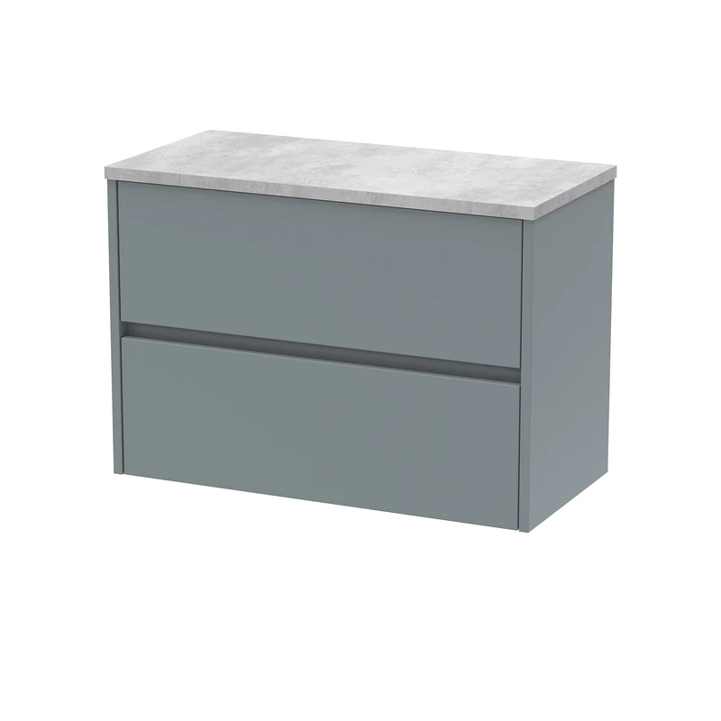 Hudson Reed HAV2306LBG Havana Modern Bathroom Wall Hung 2 Drawer Countertop Unit & Laminate Worktop, 800mm, Matt Coastal Grey/Bellato Grey