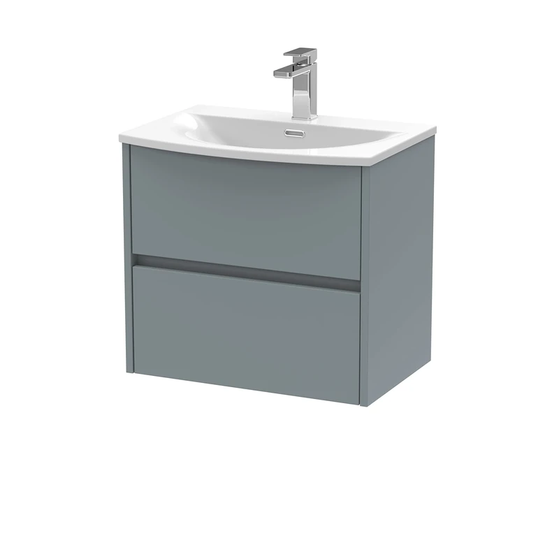 Hudson Reed HAV2304G Havana Modern Bathroom Wall Hung 2 Drawer Vanity Basin Unit & Curved Ceramic Basin, 600mm, Matt Coastal Grey