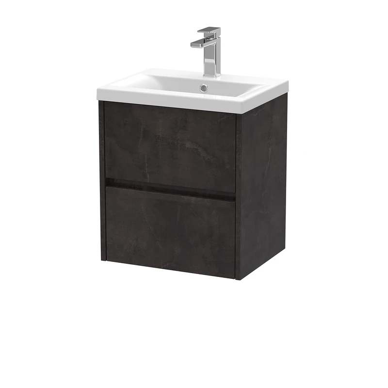 Hudson Reed HAV2602A Havana Wall Hung 2 Drawer Vanity Unit & Mid-Edge Ceramic Basin, 500mm, Matt Metallic Slate