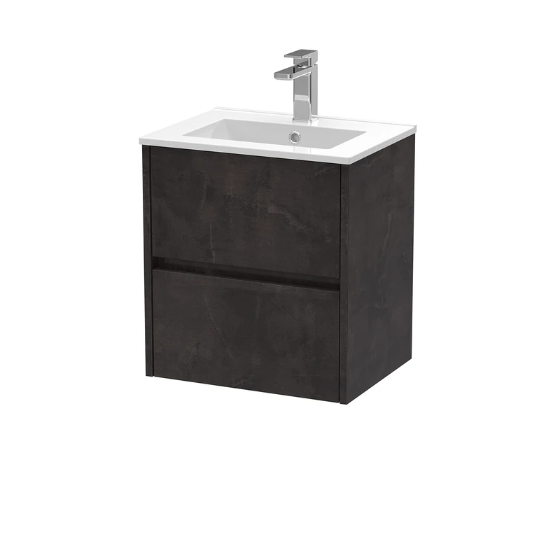 Hudson Reed HAV2602B Havana Wall Hung 2 Drawer Vanity Unit & Minimalist Ceramic Basin, 500mm, Matt Metallic Slate