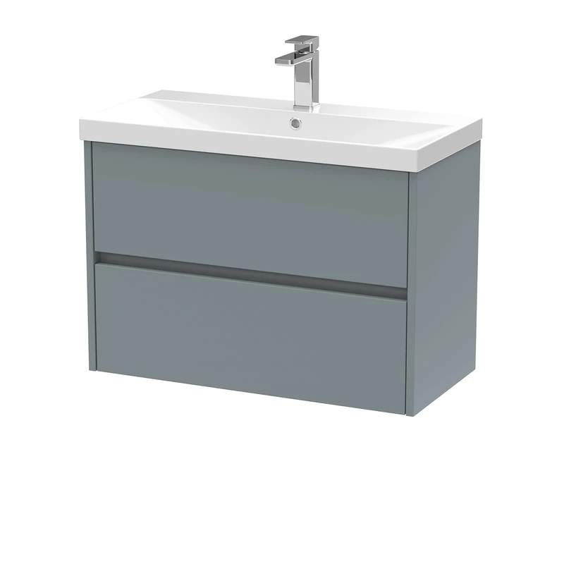 Hudson Reed HAV2306D Havana Modern Bathroom Wall Hung 2 Drawer Vanity Basin Unit & Thin-Edge Ceramic Basin, 800mm, Matt Coastal Grey