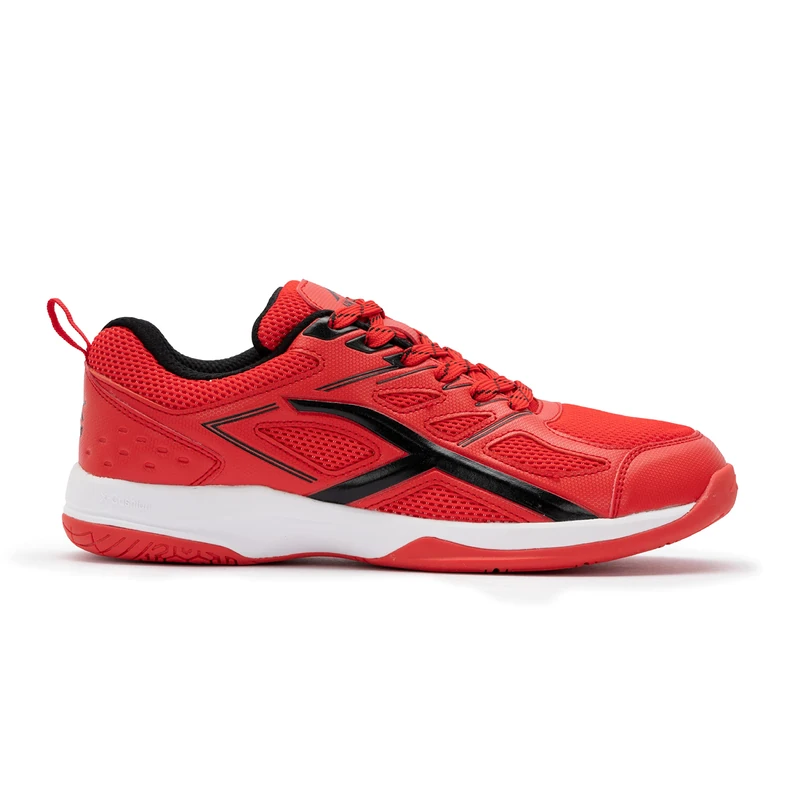 HUNDRED Xoom Non-Marking Professional Badminton Shoes for Men | Material: Faux Leather | Suitable for Indoor Tennis, Squash, Table Tennis, Basketball & Padel (Black/Red, Size: EU 43, UK 9, US 10)