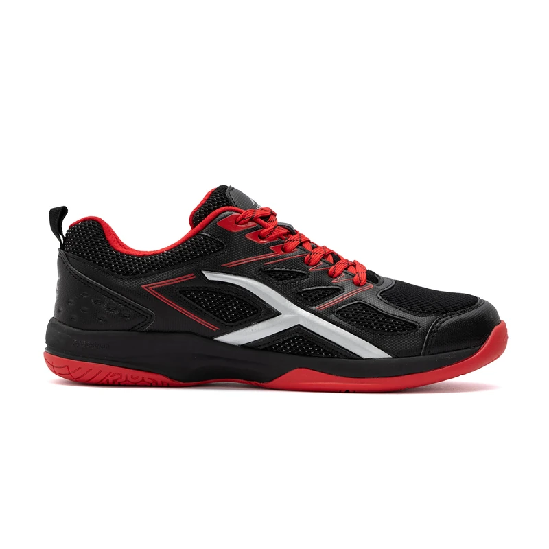 HUNDRED Xoom Non-Marking Professional Badminton Shoes for Men | Material: Faux Leather | Suitable for Indoor Tennis, Squash, Table Tennis, Basketball & Padel (Black/Red, Size: EU 44, UK 10, US 11)