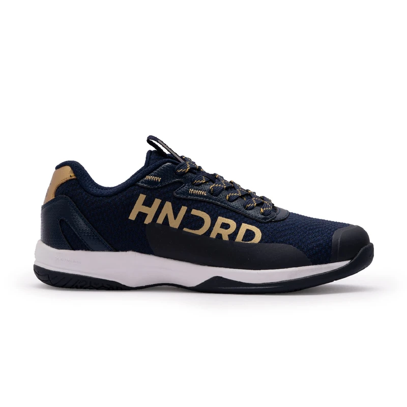 Hundred Xoom Pro Non-Marking Professional Badminton Shoes for Men | Material: Faux Leather | Suitable for Indoor Tennis, Squash, Table Tennis, Basketball & Padel (Navy Gold, EU 44, UK 10, US 11)