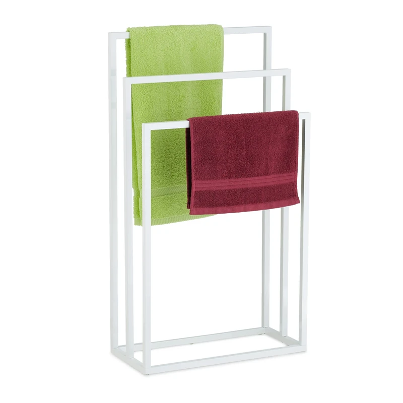 Relaxdays Rack, 3 Rails, H x W x D: 82.5 x 46 x 21 cm, Standing Towel Holder, Steel, White