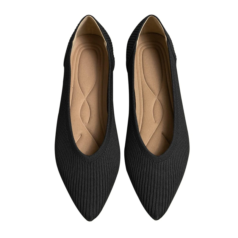 TINGRISE Women's Flats Shoes Pointed Toe Knit Ballet Comfortable Dressy Slip On Flat Black US8.5 - Image 1