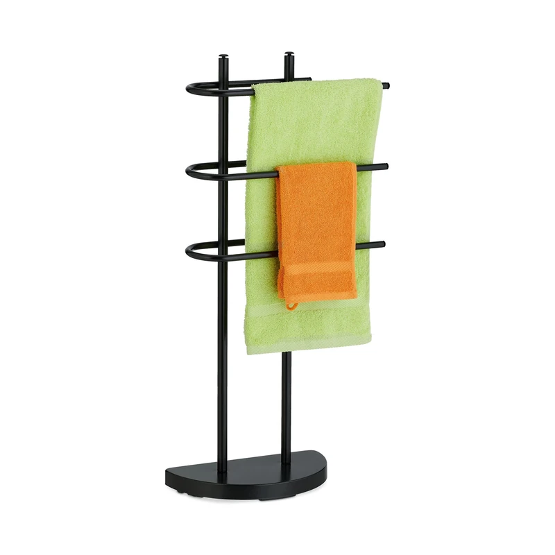 Relaxdays Towel Rack, 3 Rails, H x W x D: 83 x 39 x 18 cm, Standing Towel Holder, Metal, Black