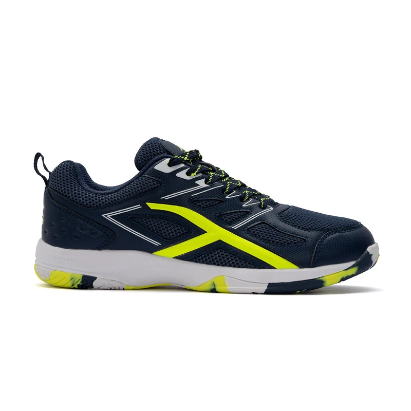 HUNDRED Xoom Non-Marking Professional Badminton Shoes for Men | Material: Faux Leather | Suitable for Indoor Tennis, Squash, Table Tennis, Basketball & Padel (Navy/Lime, Size: EU 43, UK 9, US 10)