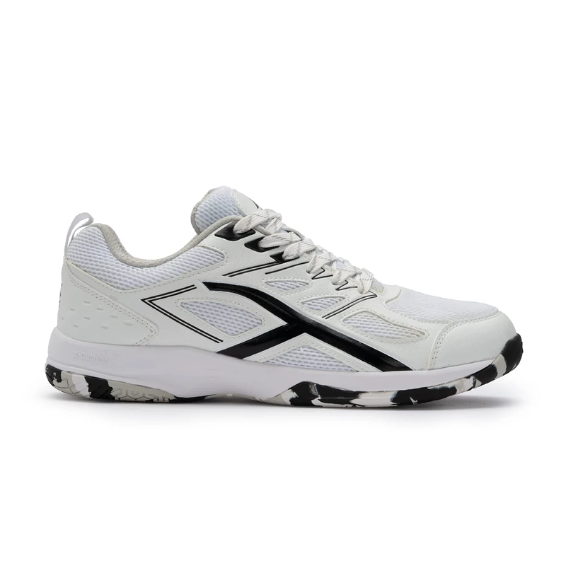HUNDRED Xoom Non-Marking Professional Badminton Shoes for Men | Material: Faux Leather | Suitable for Indoor Tennis, Squash, Table Tennis, Basketball & Padel (Black/White, Size: EU 42, UK 8, US 9)