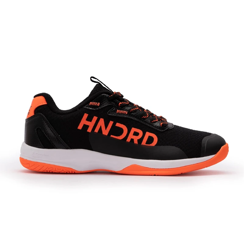 Hundred Xoom Pro Non-Marking Professional Badminton Shoes for Men | Material: Faux Leather | Suitable for Indoor Tennis, Squash, Table Tennis, Basketball & Padel (Black/Orange, EU 41, UK 7, US 8)