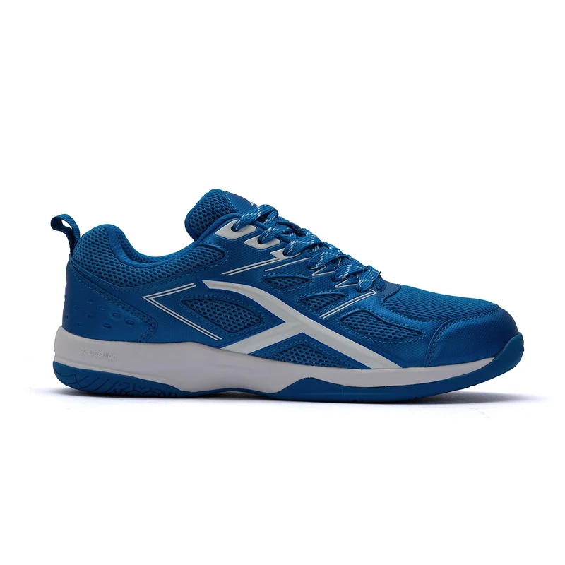 HUNDRED Xoom Non-Marking Professional Badminton Shoes for Men | Material: Faux Leather | Suitable for Indoor Tennis, Squash, Table Tennis, Basketball & Padel (Blue/White, Size: EU 42, UK 8, US 9)