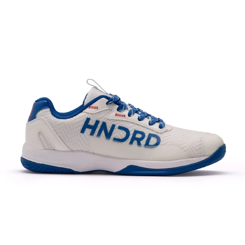 Hundred Xoom Pro Non-Marking Professional Badminton Shoes for Men | Material: Faux Leather | Suitable for Indoor Tennis, Squash, Table Tennis, Basketball & Padel (White/Blue, EU 42, UK 8, US 9)