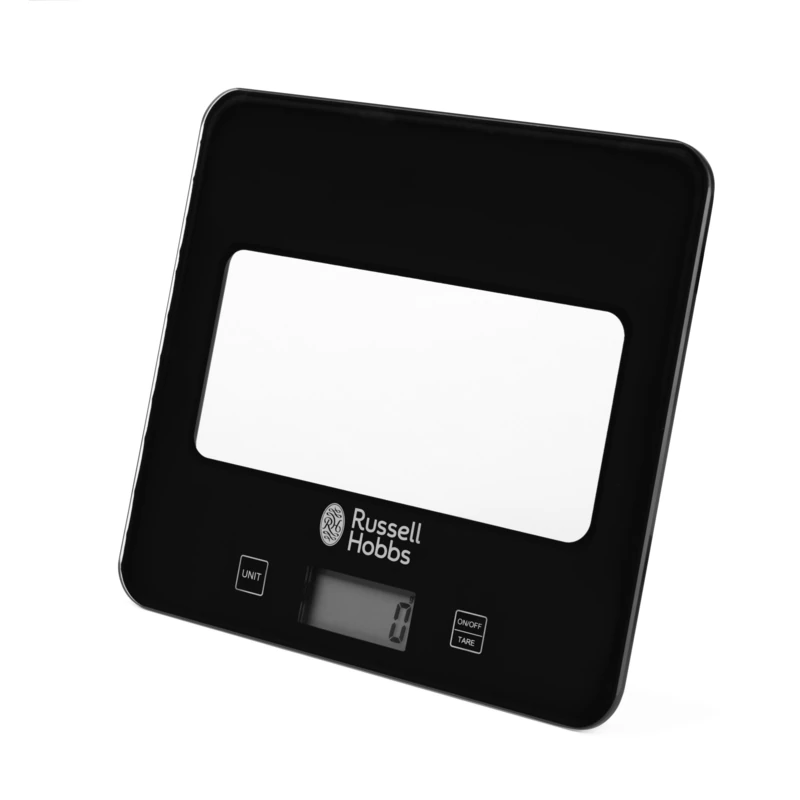Russell Hobbs RH015711AR Digital Kitchen Scale, 5kg Capacity, Imperial/Metric, Touch Panel, Easy Read, Compact Glass Baking Scales, On/Off Button & Tare, Batteries Included, 5 Year Guarantee, Black