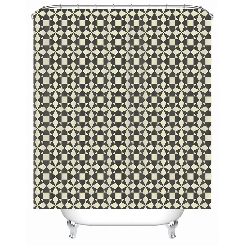 Waterproof Shower Curtain Hookless Curtains With Snap In Liner Geometric Lattice Urban Outfitters Polyester Black, 180X180Cm