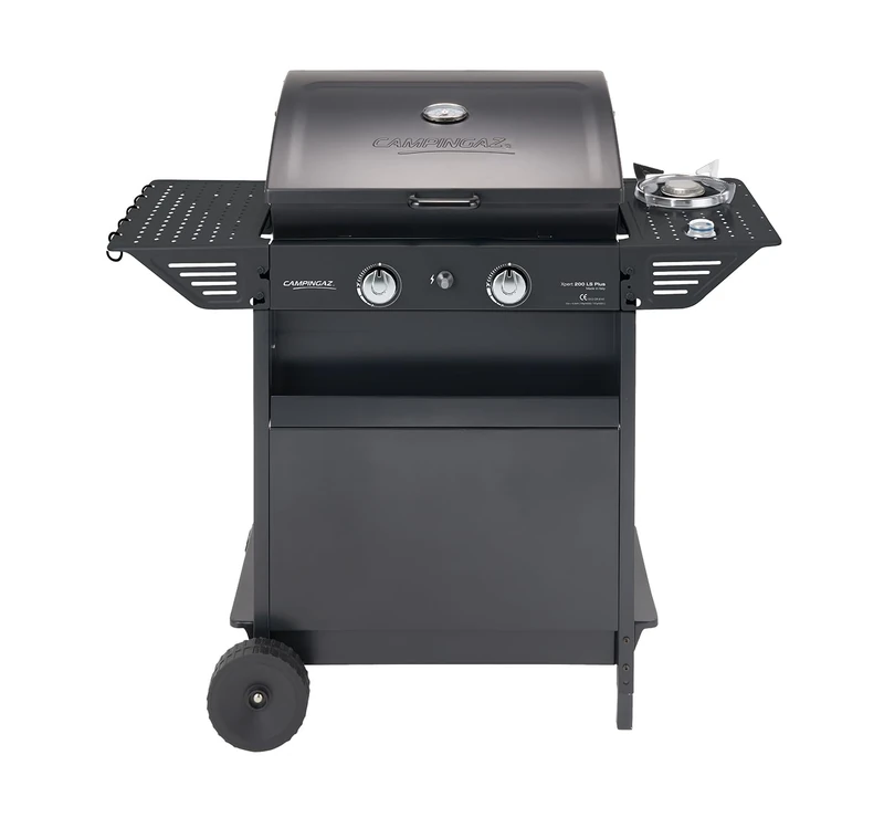 Campingaz Xpert 200 LS Plus Gas BBQ with Side Burner | 8.2 kW Power| Lava Stone Barbecue Gas Grill with powerful 2 Alloy Steel Burners | Barbecue with Trolley, Lid and Thermometer