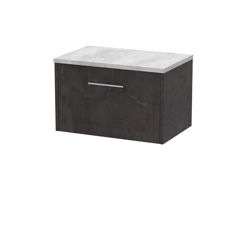 Hudson Reed JNU2622LBG Juno Wall Hung 1 Drawer Countertop Vanity & Laminate Worktop, 600mm, Matt Metallic Slate/Bellato Grey