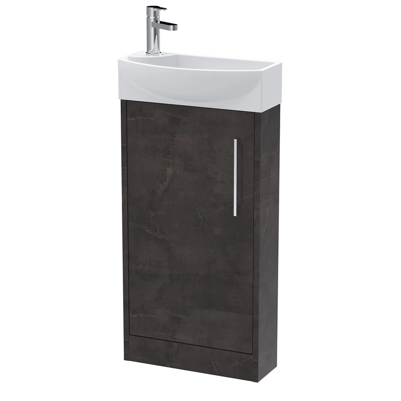 Hudson Reed JNU2621R Juno Modern Bathroom Compact Floor Standing 1 Door Unit & 1 Tap Hole Basin Right Hand, 440mm, Matt Metallic Slate